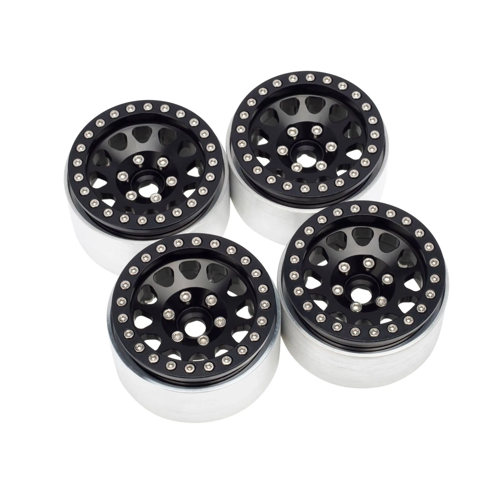 4Pcs CNC Aluminum Alloy 1.9 Beadlock Wheel Rims for  for 1/10 RC Crawler Car Compatible with MJX H12Y  12Y+ SCX10 1.9' Tire Set