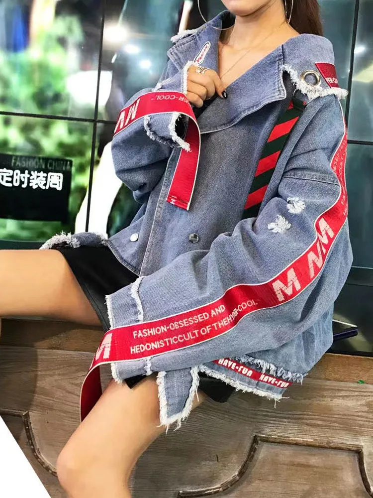 Strap Irregular Embroidery Denim Coat Spring And Autumn Couple Jacket Top Jeans Jacket Women's Denim Jacket Men's Denim Jacket