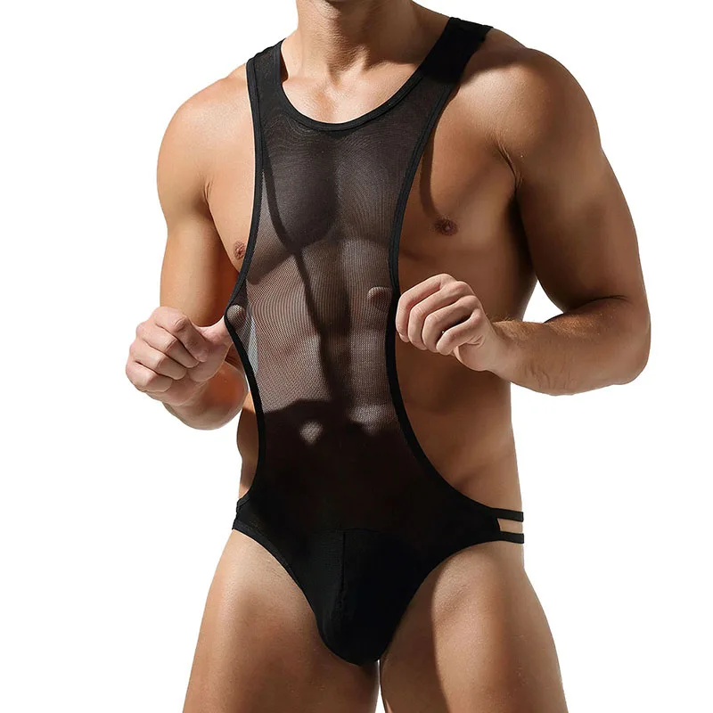 Sexy Men Underwear T-Back Bodysuit Jumpsuit Stretch Nylon Man Harness Men\'s Thongs Jockstrap Sissy Tanga Hombre Slip Lingerie