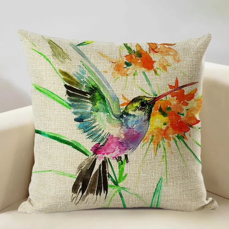 Watercolor Animal Bird Home Sofa Pillow Case Kingfisher Printed Decoration Pillowcas 45x45cm Linen Cushion Cover