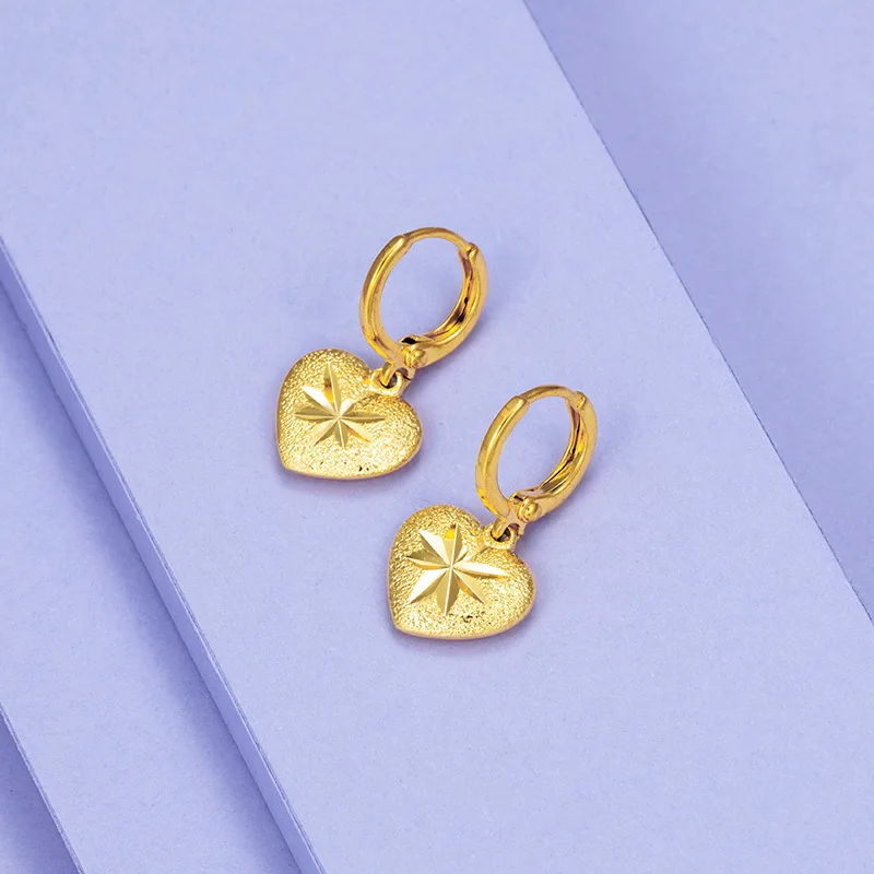 24k Gold Earrings Plated Real Gold Does Not Fade Heart-Shaped Earrings For Women'S Wedding Christmas Birthday Gifts