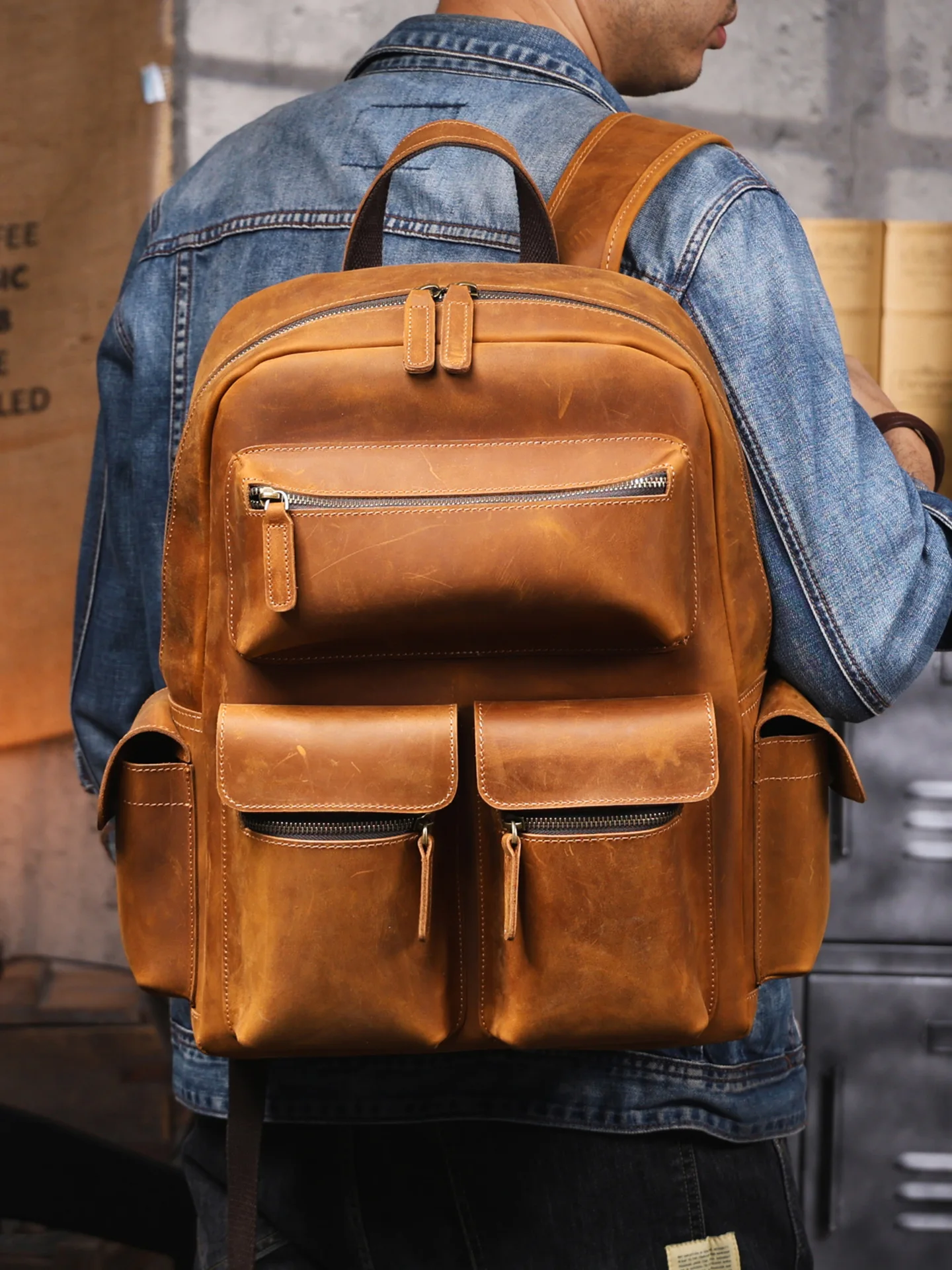 PNDME vintage handmade crazy horse cowhide men's women's backpack outdoor travel genuine leather large-capacity schoolbag