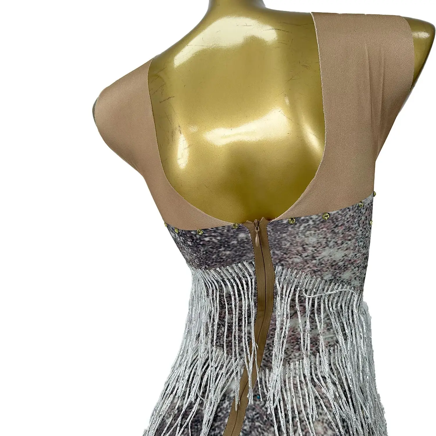 

Spandex Printing Tassel Sheath Long Dresses Birthday Celebrate Party Elegant Women Evening Dress Nightclub Singer Wear Bolangqun