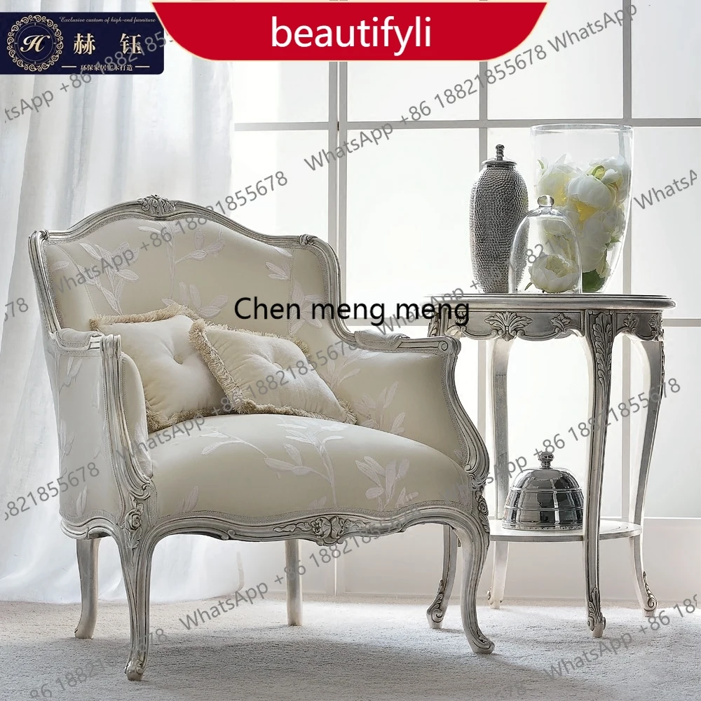 

Кресло-софа M45 в европейском стиле из массива дерева с резьбой, неоклассическое кресло, кресло для отдыха, тканевый одноместный диван