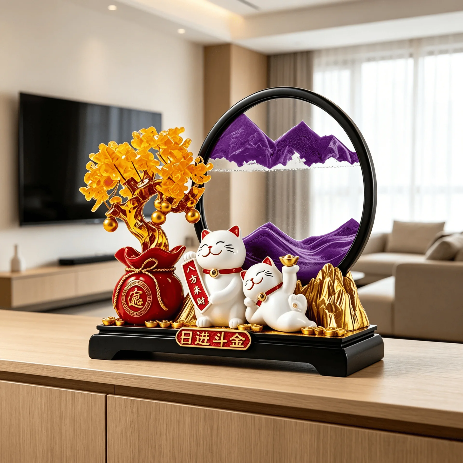 Fortune Tree Quicksand Painting Lucky Cat Ornament Opening Gift Store Front Desk Decoration Living Room Housewarming Gift