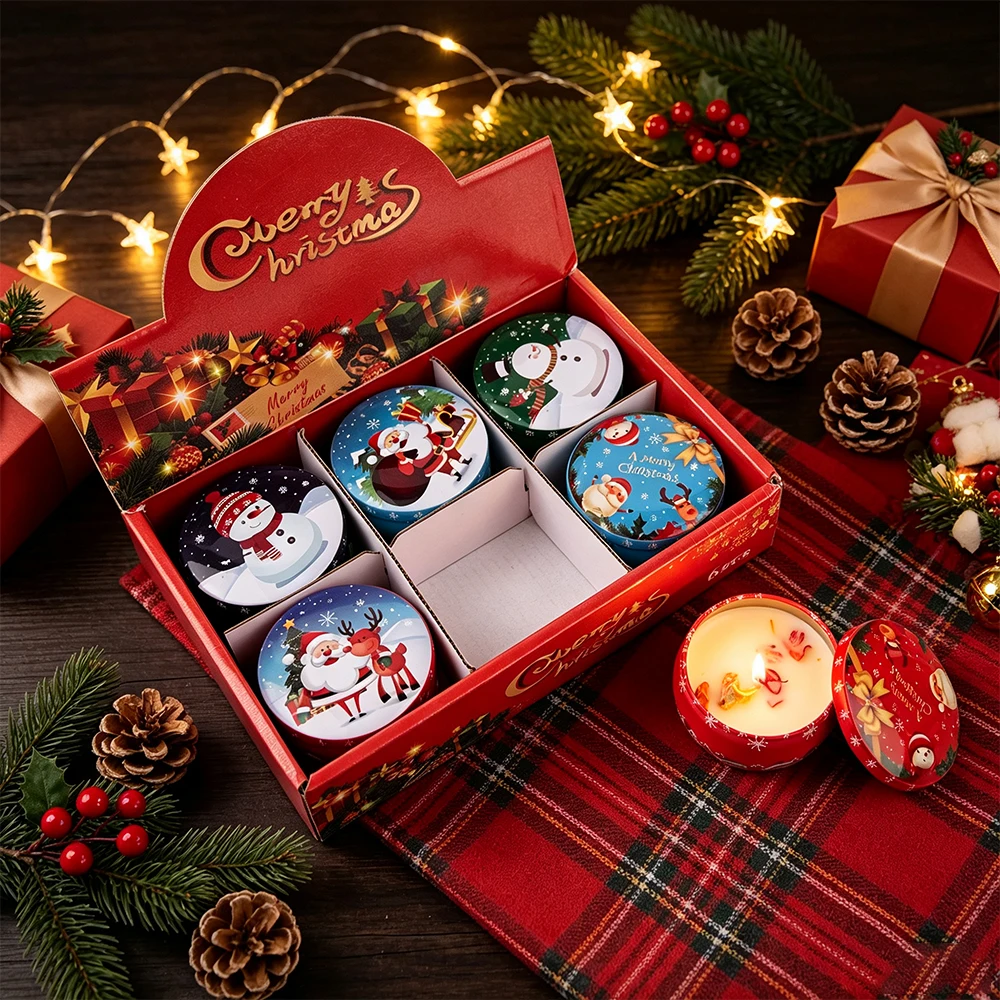 4/6/12 Pcs Festive Christmas Candle Jars - Metal Tin Boxes, Perfect for Candle Making, Decorations, Party, and Gift Jars