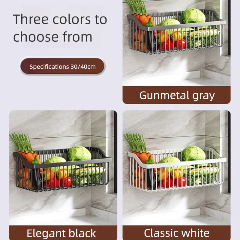 No-Drill Multifunctional Wall-Mounted Spice Rack Kitchen Storage Organizer Salt Seasoning Jar Vegetable Basket Rack