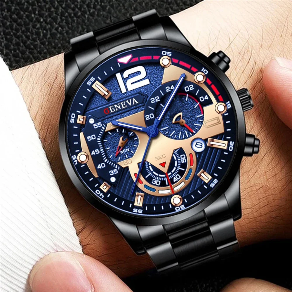 New Fashion Mens Stainless Steel Watches Luxury Quartz Wristwatch Calendar Luminous Clock Men Business Casual Watch Reloj Hombre