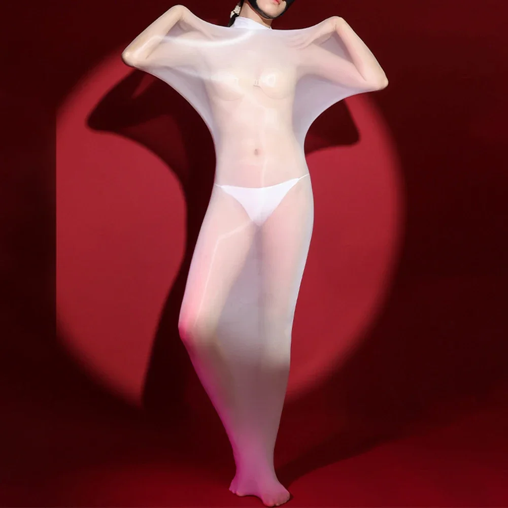 

Женские сексуальные масляные глянцевые чулки для тела, прозрачная сумка для сна, нижнее белье, эластичное прозрачное боди, однотонное соблазнительное эротическое белье