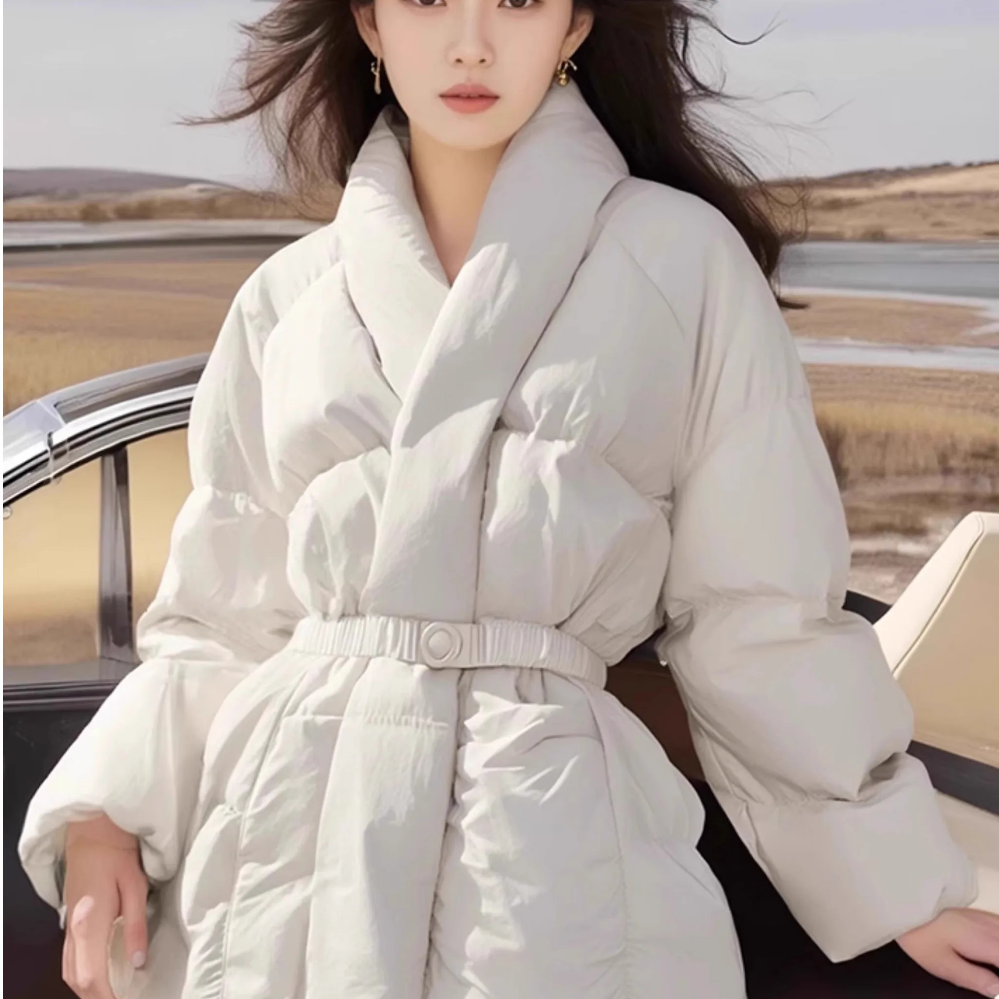 

Women's Puffer Jaet Belted Warm Du down Bread Sle Coat Korean Version Chinese National Sle Winter New Arrival