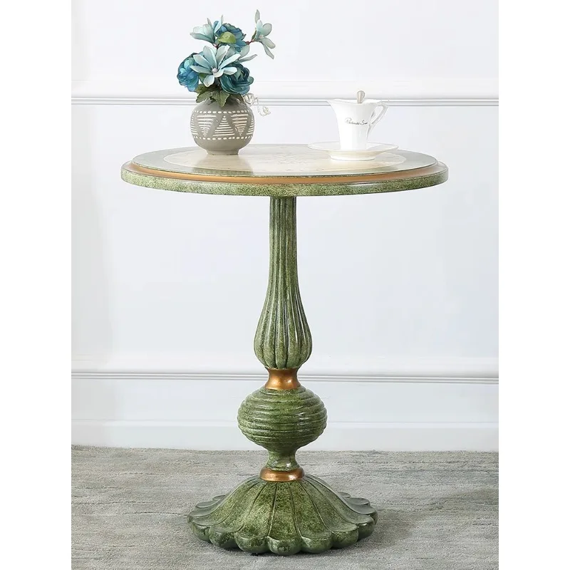 Mediterranean round sofa edge corner few American painted casual table European retro green flower table round table 3209