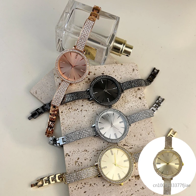 

Роскошные часы с вращающимся циферблатом и стразами, новый бренд, кварцевые часы для женщин, регулируемый ремешок из нержавеющей стали, наручные часы, подарок 2025