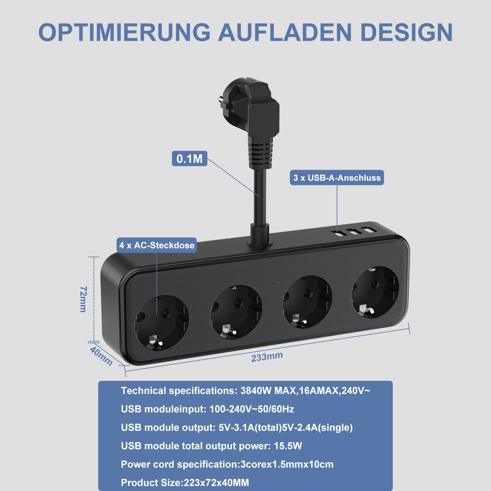 Multi Electric Socket Power Strip With 3 USB 4 AC Outlets Multiple Socket Adapter 3840W 16A Surge Protector Wall Plug for Home