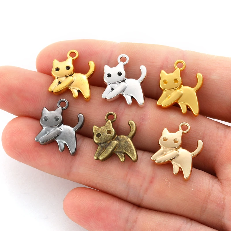 5pcs 6 Color cats Charms Alloy Metal For earring Pendants DIY Handmade Jewelry Accessories Making 17*14mm D9350