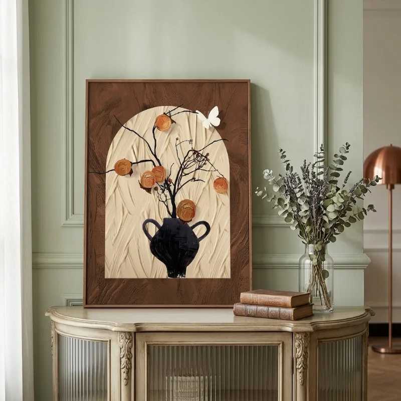 Vintage Desktop Photo Frame, French Style Living Room Dining Wall Art Decor, Persimmon Pattern Canvas Painting for Sofa