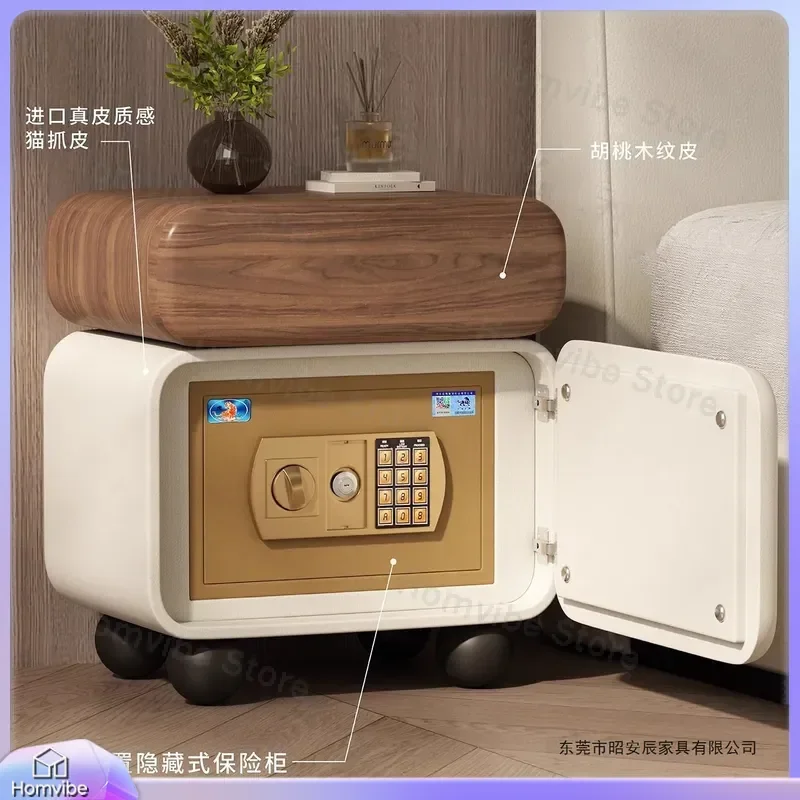 Smart Bedside Table Solid Wood Hidden Safe Anti Theft Storage Cabinet Modern Nightstand with Wireless Charging Small Bedroom