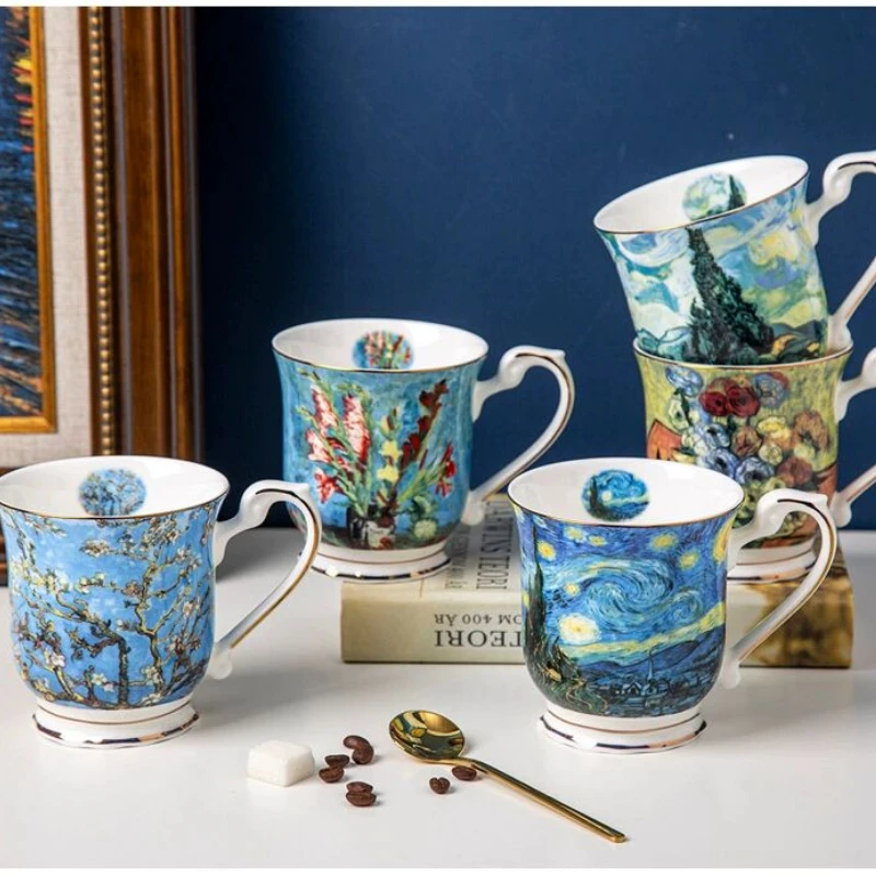 Van Gogh Oil Painting Porcelain Coffee Mug Bone China Coffe Cups Drinkware Milk Mugs Ceramic Tea Cup The Starry Night