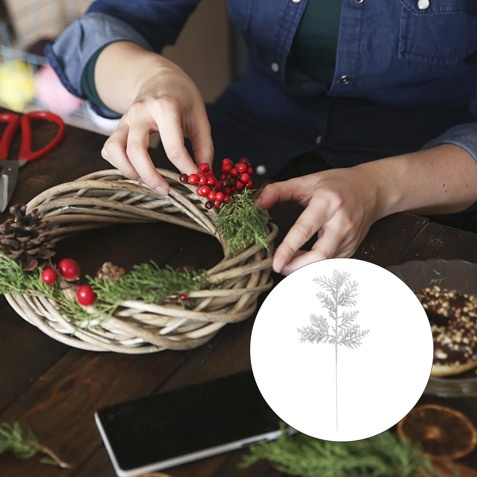 

10pcs Simulated Christmas Leaves Decor Artificial Pine Foliage For Xmas Tree Wreath Party Supplies Holiday Home Mall Decoration