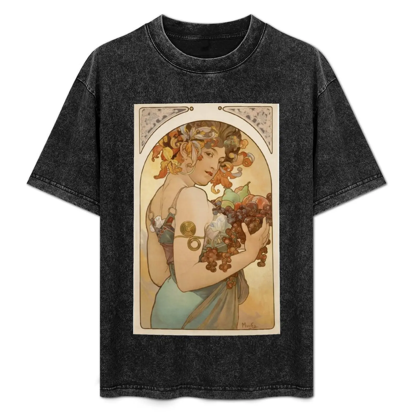 

Alphonse Mucha- Fruit T-Shirt Art Pattern Printed Casual Top