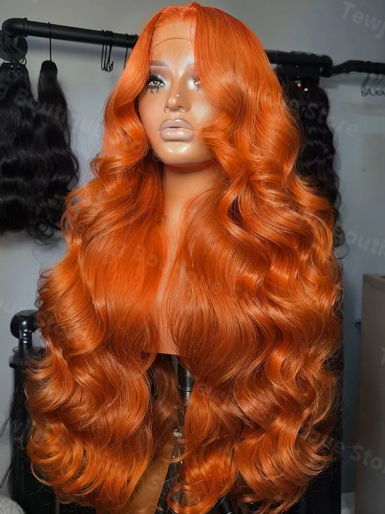 30 40 Inches Ginger Orange Water Wave 13x4 HD Lace Frontal Human Hair Wigs Glueless Body Wave 13x6 Lace Front Wig