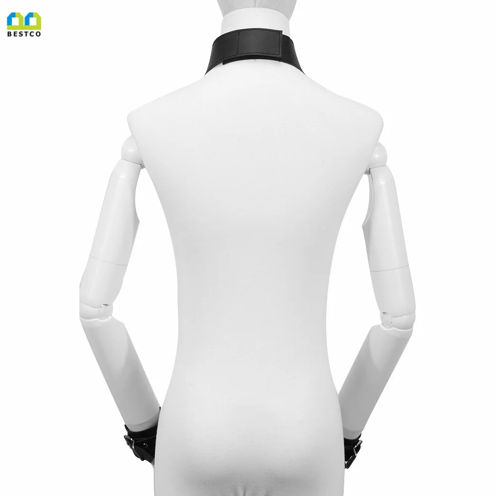 Adult Sex Toys Couple Flirting Alternative Flirting Sexy Black Leather Collar Integrated Handcuffs Gags & Muzzles - Image 4