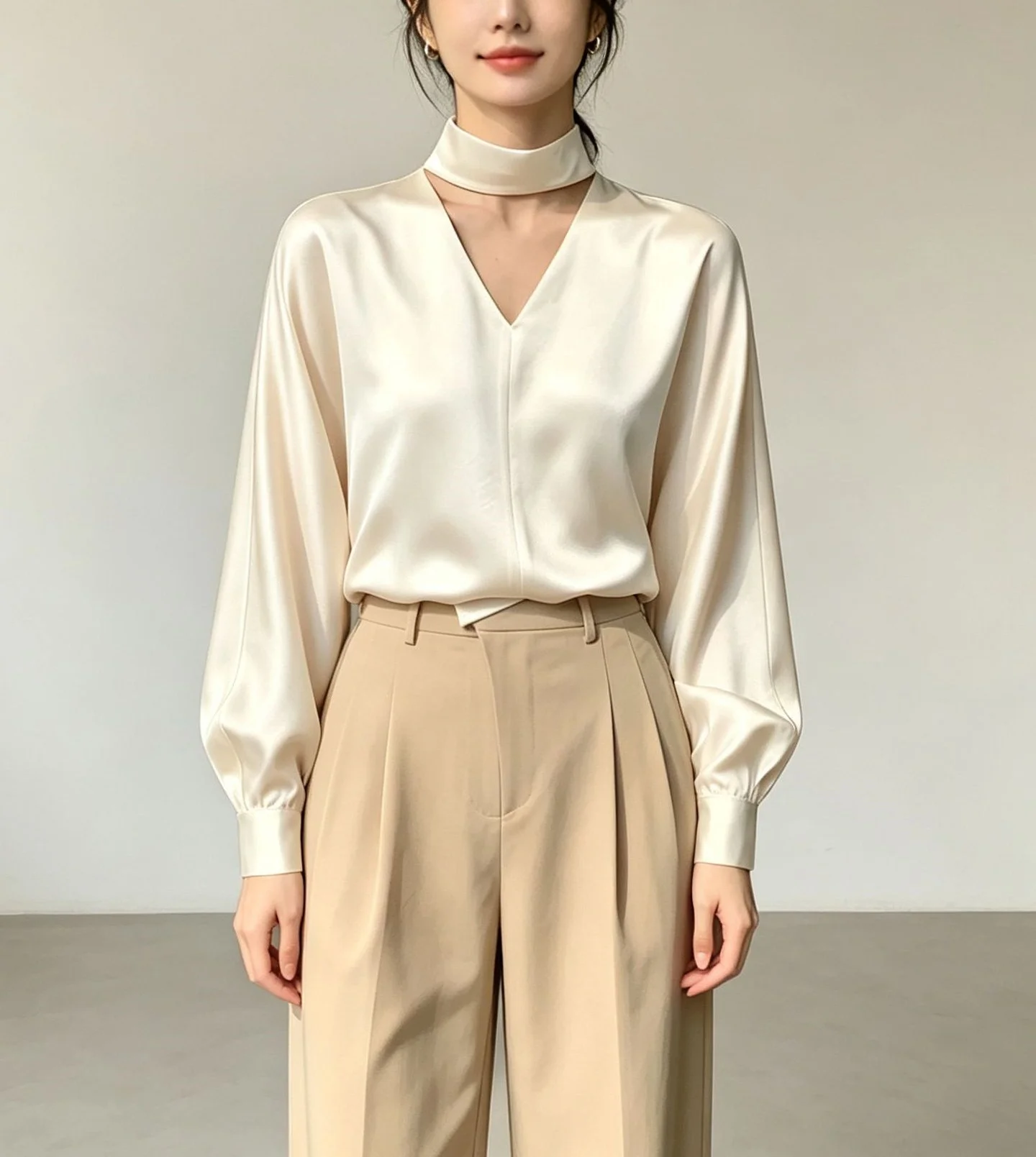 Fall new style shirt - women's clothing - solid color, drapey long-sleeved, elegant business casual, loose-fitting top