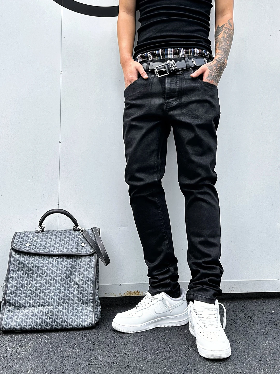 

Мужские облегающие джинсы Southteenager, американская уличная базовая модель с завышенной талией, эластичное восковое покрытие, повседневная модная хлопковая джинсовая ткань