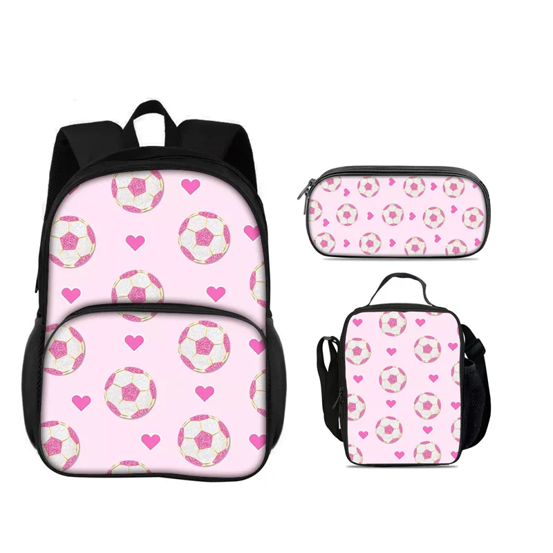 Soccer's new round front bag backpack pencil case, ice pack, 3Pcs Set, the best companion for male and female students in school