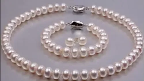 

9-10mm natural south sea genuine white pearl necklace bracelet earring