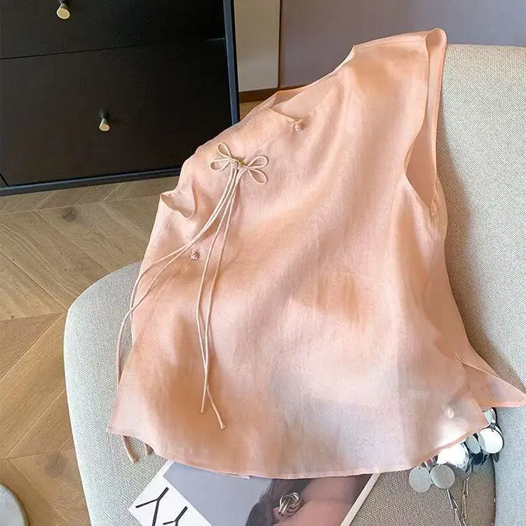 Temperament Sleeveless Shirt Organza Vest Blusas Mujer Summer Camisas Fashion Shirts & Blouses