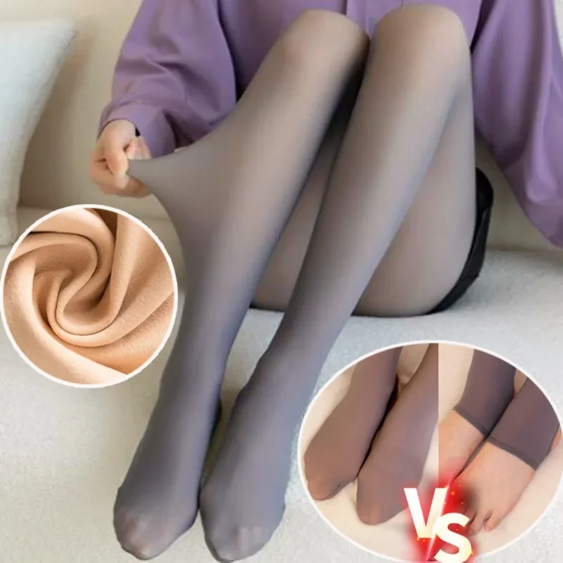 

Autumn Winter Warm Tights Pantyhose Women Sexy Fake Translucent Stockings Fashion High Waist Elasticity Thermal Leggings Female