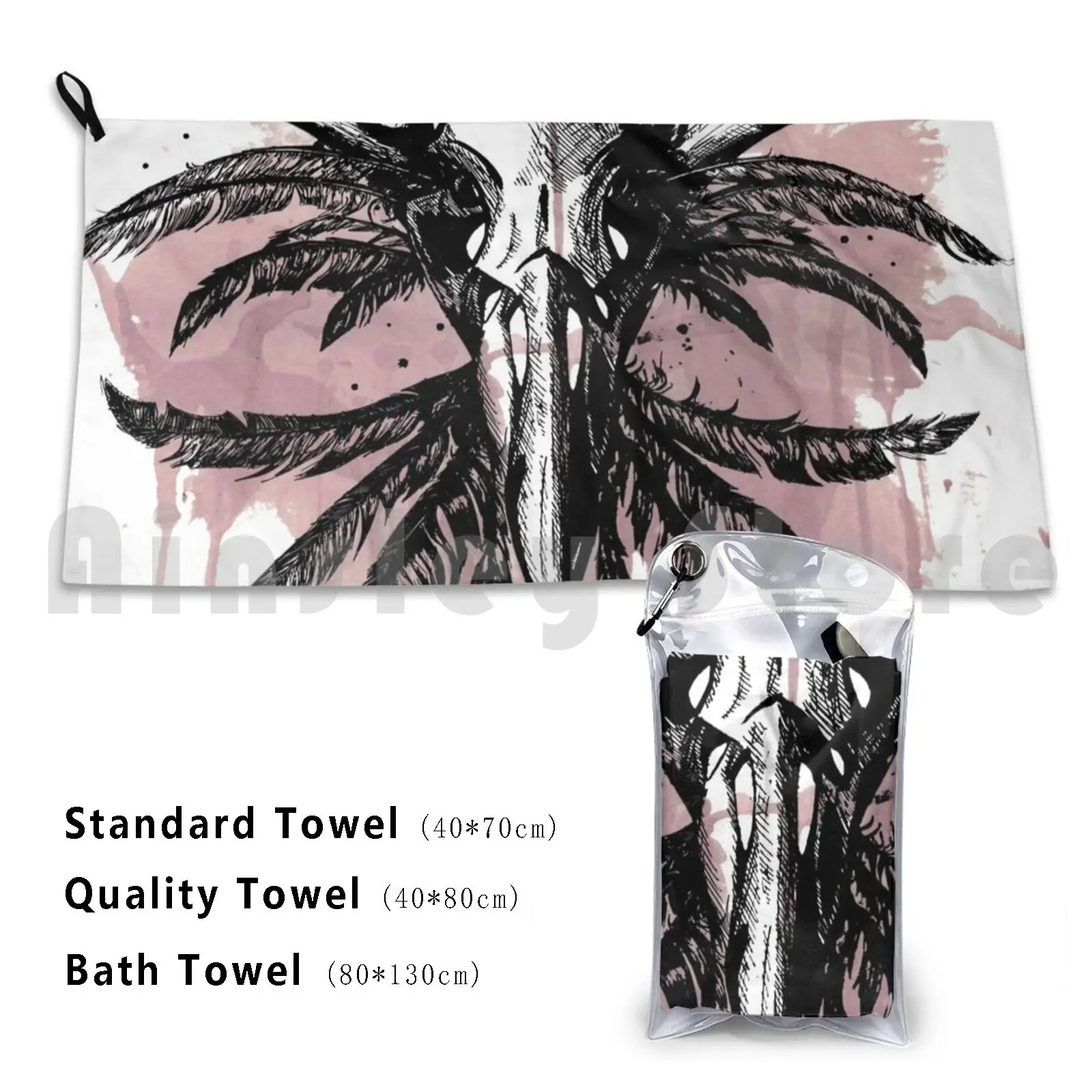Banshee Bath Towel Beach Cushion Ink Graphic Crow Skull Feathers Blood Moon Moon Banshee Bean Sidhe Sidhe Occult