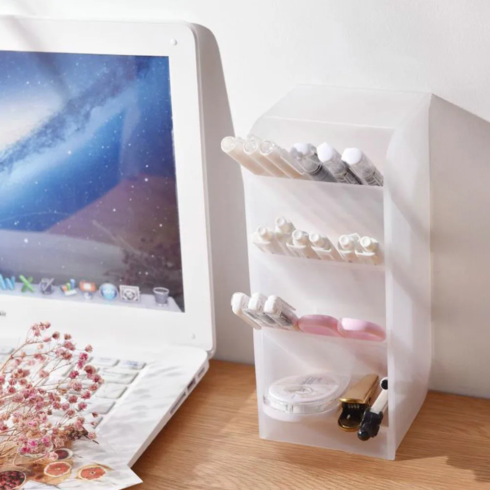 

Oblique Insert Pen Pencil Holder Size L Multi-Grids Storage Box Frosted Texture Desktop Stationery Organizer Pen Holder Makeup