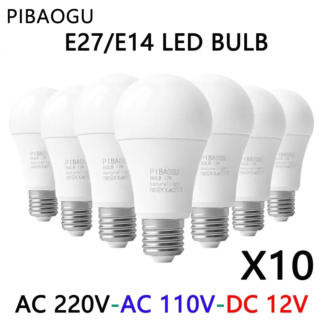 PIBAOGU 10pcs LED Bulb Lamps E27 E14 AC220V 110V DC12V-85V 24 Light Bulb power20W 18W 15W 12W 9W 5W 3W Lampada Living Room Home