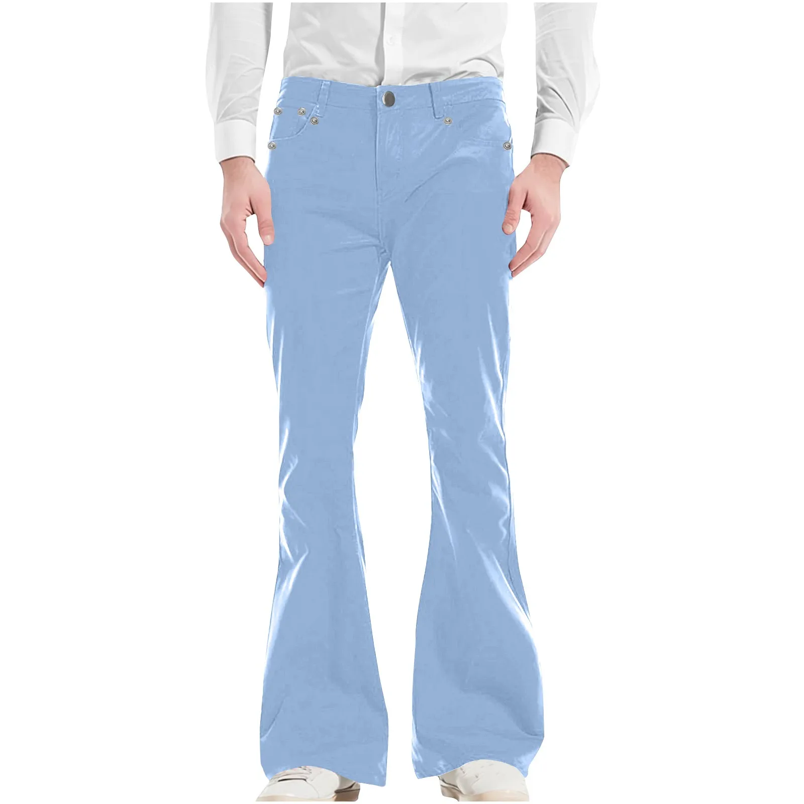 Calça casual Bell Bottoms masculina, faixa de bolso de cor sólida, moda