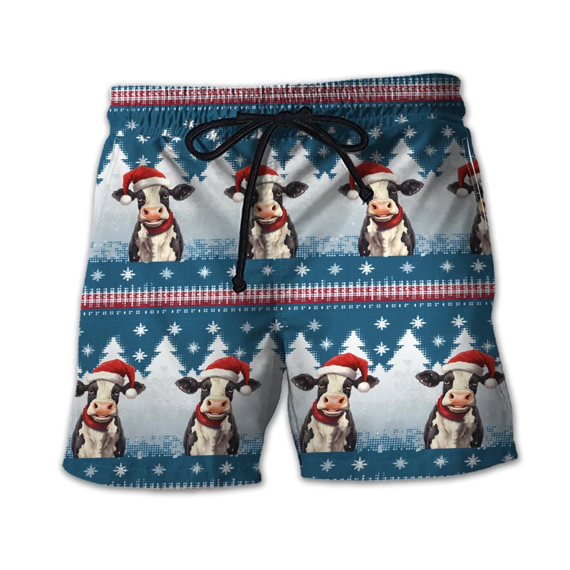 

Funny Pet Santa Hat Graphic Short Pants For Men Clothes Ugly Christmas Hawaiian Mens Swim Short Beach Shorts Aniaml Boy Trunks