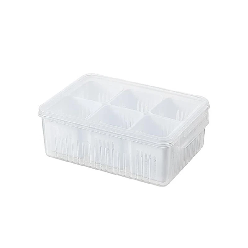 Refrigerator Storage Box 4/6 Grid Food Vegetable Fruit Storage Box Fridge Organizer Drain Basket Meat Onion Ginger Clear Crisper