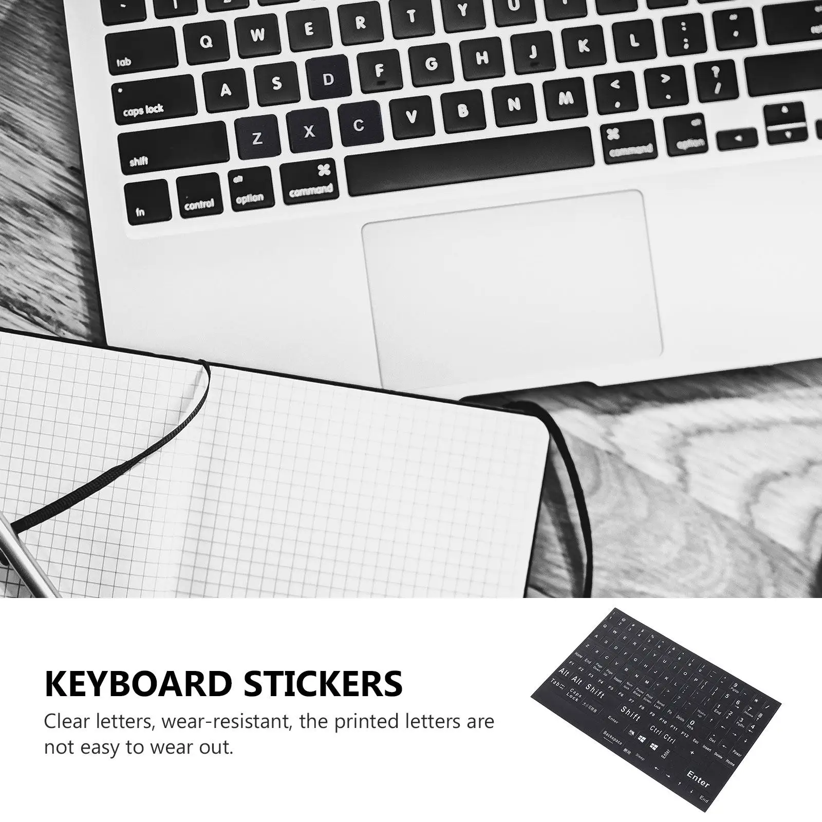 2Sheets Keyboard Stickers English Language Computer Laptop Notebook Desktop Full Layout Self Adhesive PVC Wear Resistant Clear