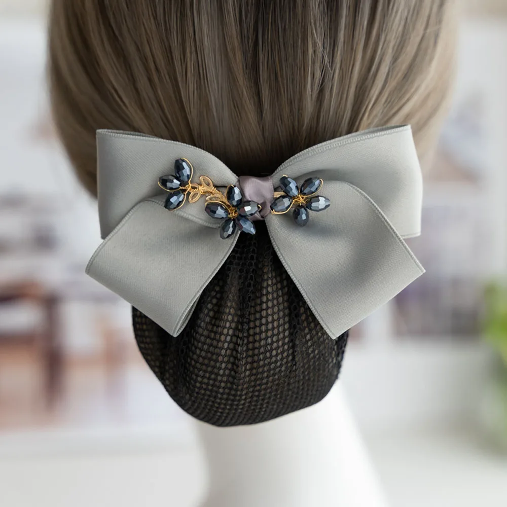 New Ribbon Bow Hairgrips Hair Bun Cover Barrettes Net Snood Hairnet Decor for Women Office Dance Accessories Hair Clip Mesh Gift