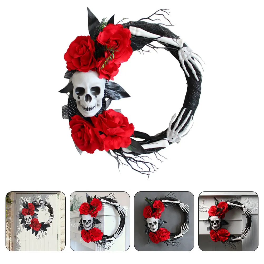 

Scary Wreath Artificial Red Roses Creative Halloween Front Door Wall Window Decoration Party Pendant Festival Garland