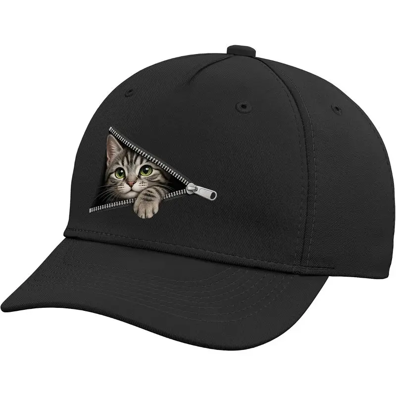 Cute Kitten Peeking Zipper Cat Face Adjustable Baseball Hat