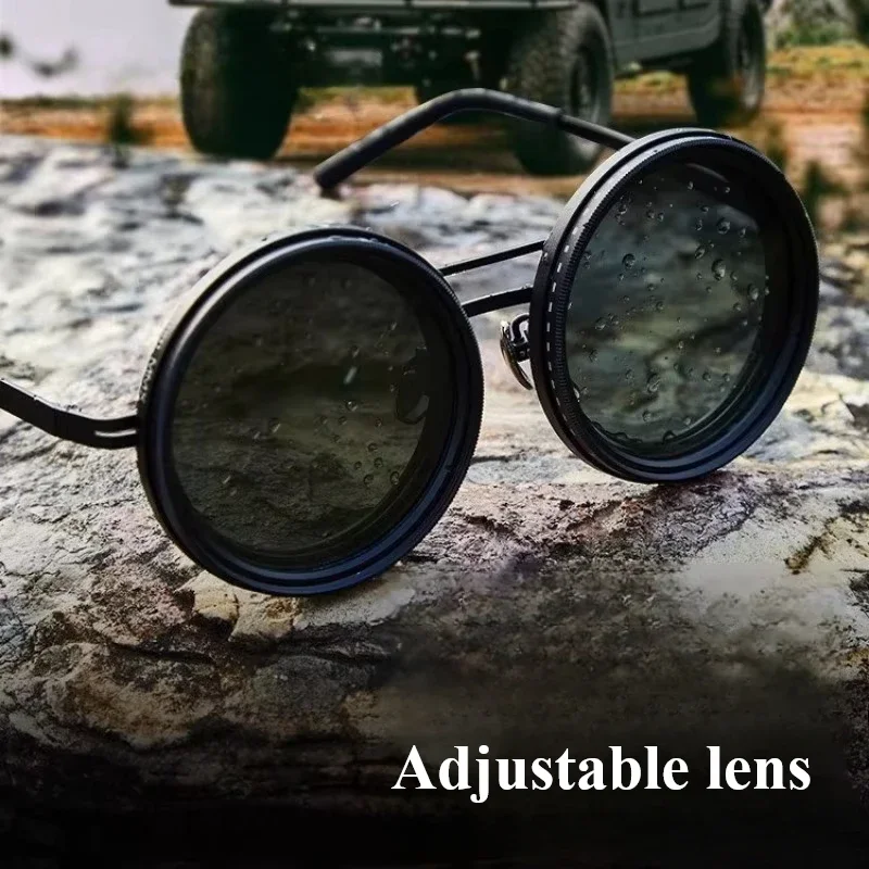 

Pure Handmade ND9 Adjustable Dimming Sunglasses Retro Punk Round Men Outdoor Fishing Filter UV400 Polarized Driving Sun Glasses