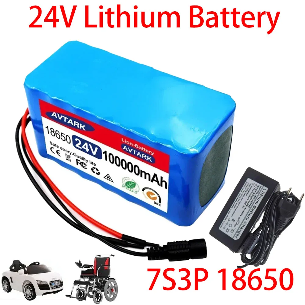 

24V 100Ah 7S3P 18650 29.4V 100000mAh Li-ion Battery Pack for wheelchairs power Li-ion Replacement Battery + 2A Charger