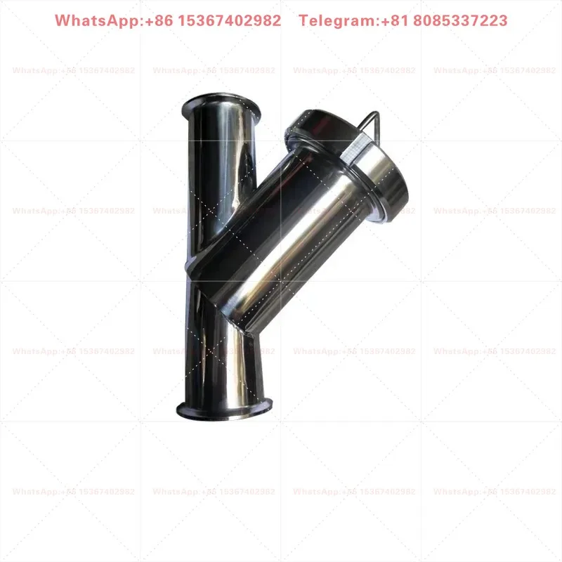 Y-Type Filter Stainless Steel Large Flow Sanitary Grade Quick-Install Diagonal Plug Pipe Fitting for Fluid Pipeline System