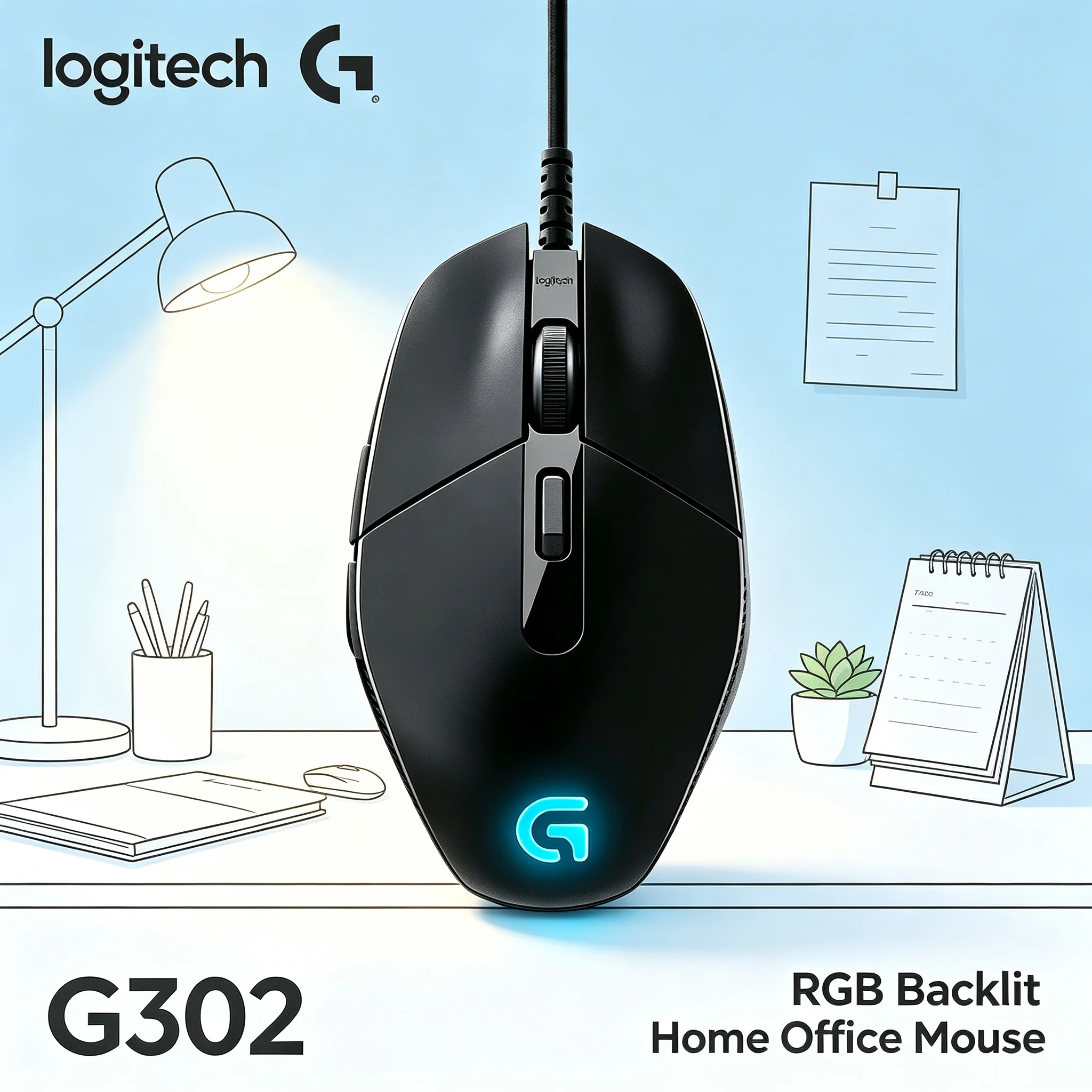 Logitech G302 Wired Gaming Mouse Stable USB Connection RGB Lighting E‑sports Grade Mice for Valorant Fortnite Apex Legends PC Ga