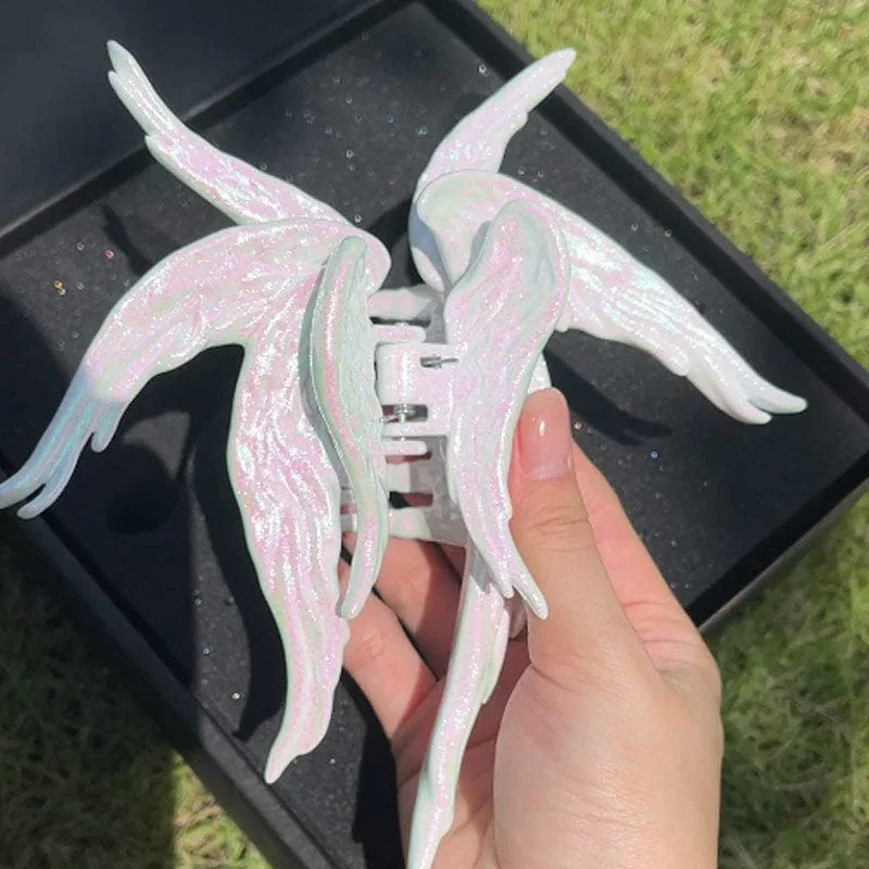 Pearlescent White Angel Wings Jumbo Hair Claw Clip