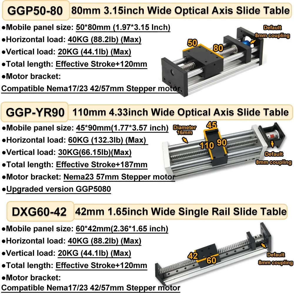 40-250kg Load Ball Screw Sliding Table Mini/Heavy Linear Guide Platform SFU1605/1610 Heavy Duty Aluminum Motorized Linear Stage