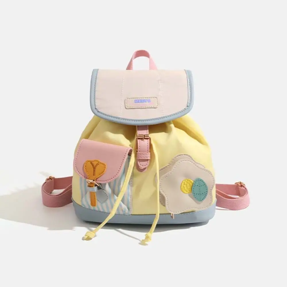 Zaino con fiori creativi con coulisse carino Borsa da scuola per studenti a strisce di cartone animato Borsa da scuola per studenti in PU di grande capacità