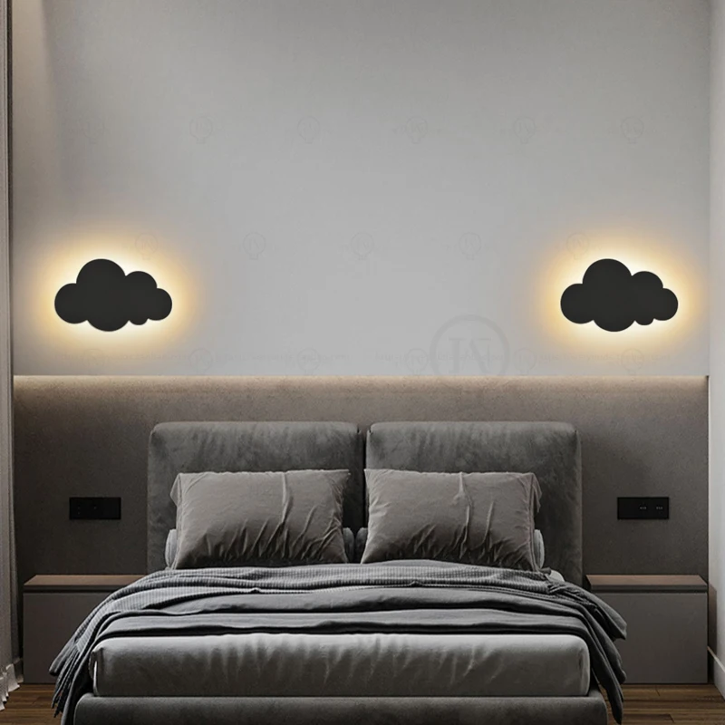 Black and white children's room cartoon cloud wall lamp minimalist modern living room background wall bedroom bedside wall lamp