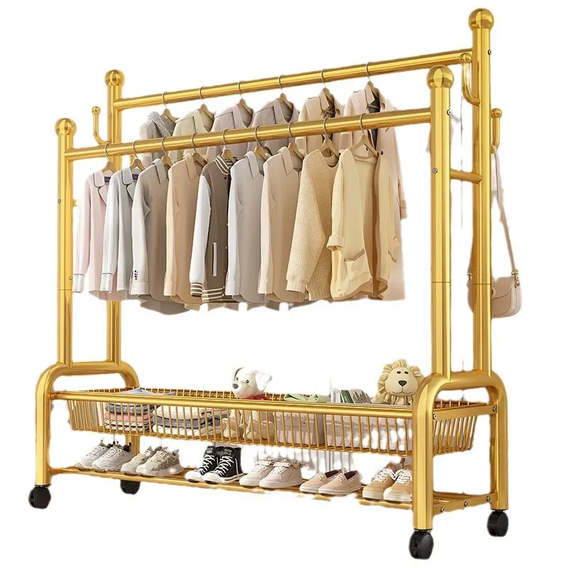 

Extra thick hanger, bedroom hanger, floor-to-ceiling vertical hanger with wheel drying rack, multi-functional double-row bold
